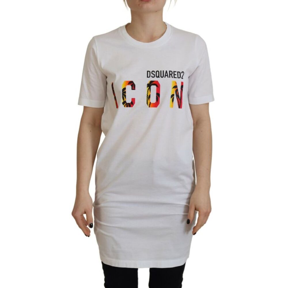 Dsquared² White Cotton Icon Logo Print Crewneck Women's T-shirt